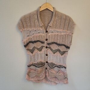 Yoshi Yoshi By PJ ButtonUp Sweater Vest Wool Mohair Small Art Abstract Pink Gray